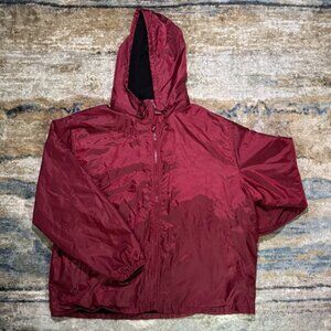 Vintage Totes Windbreaker Jacket 2XL – Burgundy Hooded Zip Up, Fleece Lined